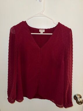 J. Crew Women's Burgundy V-Neck Dot-Textured Blouse